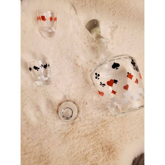 Vintage Verrerie D'Arques France Poker Card Decanter w/3 Shot Glasses - Picture 6 of 16